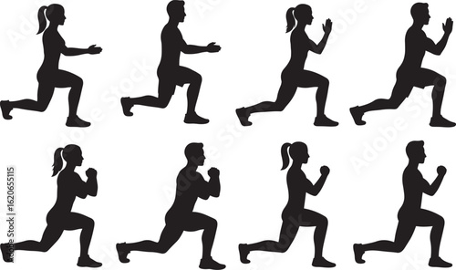 Fitness exercise sequence showing lunges silhouette