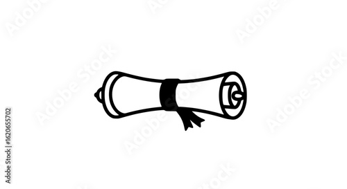 A scroll with a ribbon minimalist in a white background black and white icon