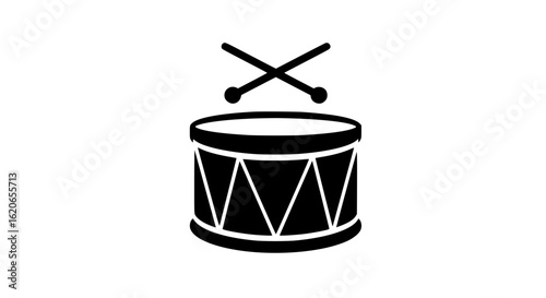 A drum with drumsticks minimalist black and white icon