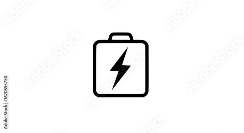A battery with a lightning bolt minimalist black and white icon