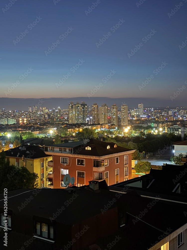 Obraz premium Night View of Ataşehir District in Istanbul, Turkey
