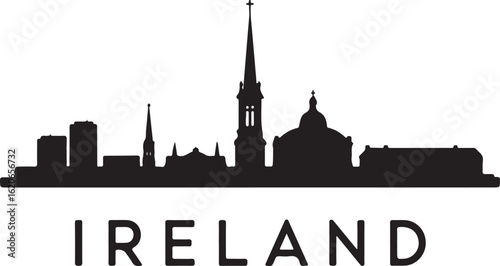 Photography Minimalist Black and White Dublin Skyline Silhouette with Ireland Text