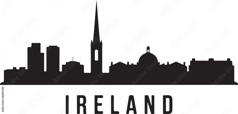 Fototapeta premium Minimalist Black and White Dublin Skyline Silhouette with Ireland Text