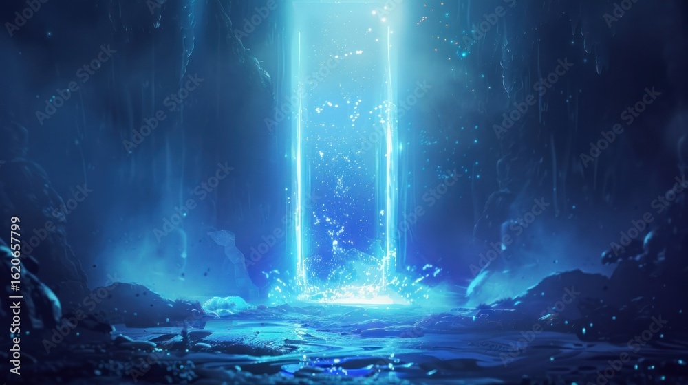 custom made wallpaper toronto digitalMystical scene blue light beam descending into a rocky landscape