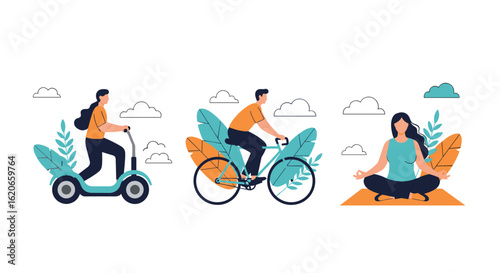 People enjoying a healthy active lifestyle outdoors with nature and fresh air