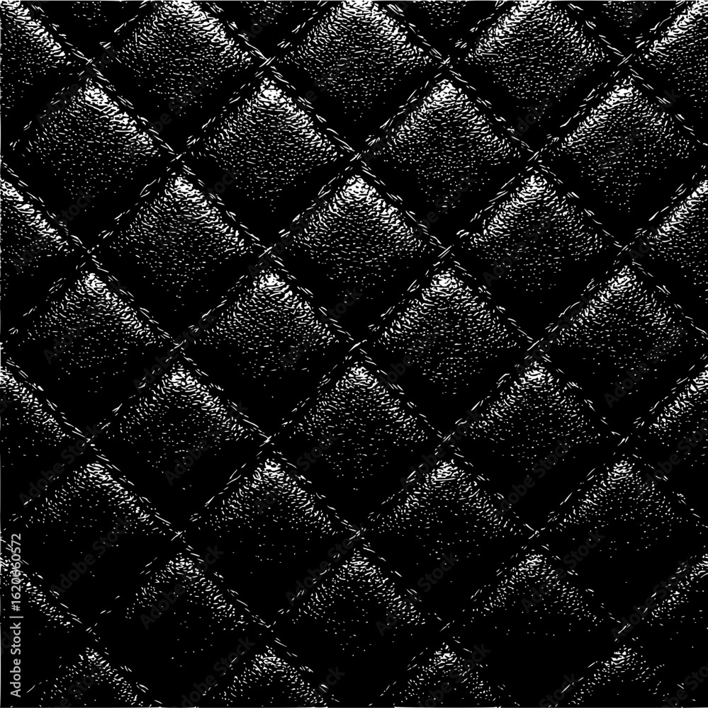 Fototapeta premium Detailed close up of a dark quilted leather pattern with diamond shapes and visible stitching detail texture