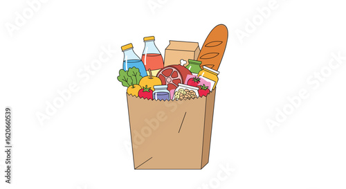 A Brown Paper Bag Filled With Fresh Groceries And A Loaf Of Bread