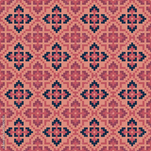 Pixelated Detailed Flower Diamond Seamless Ornament Surface Textile Pattern