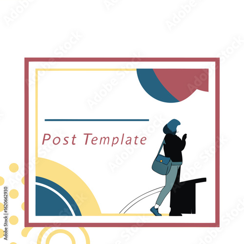 Post Template and Modern Female: A modern post template featuring a person checking mobile with the background. 