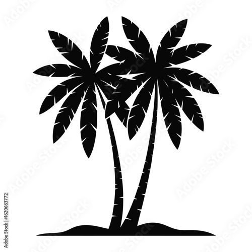 Tropical tree trunks with large leaf icon silhouette pack in black and white isolated vector icons