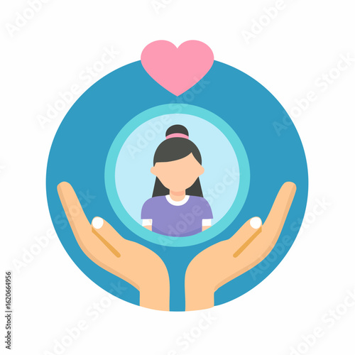 Conceptual flat icon representing female well--being, mental health support, and compassionate care for women