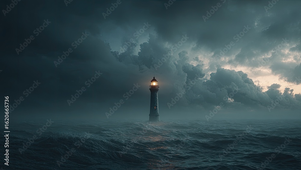 Obraz premium Dramatic lighthouse on a stormy sea