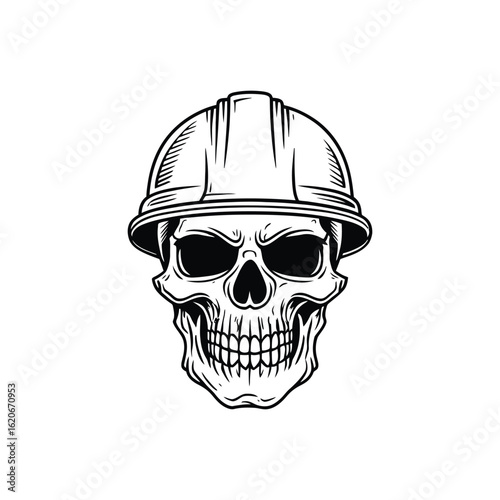 Intricate Skull with Hard Hat Vector Illustration Embodying Strength and Resilience, Perfect for Construction, Safety, and Industrial Themed Designs