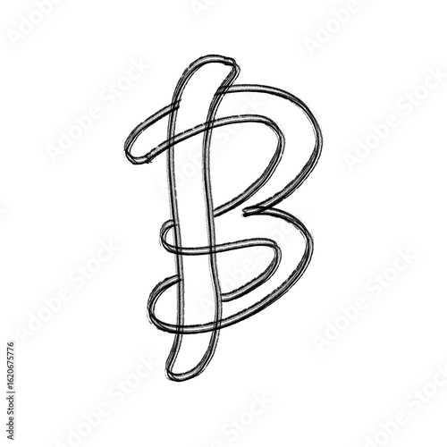 hand drawn sketch of B latter on transparent background