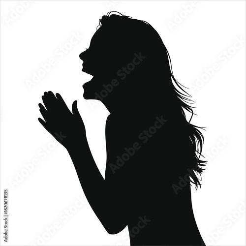 
Happy woman clapping silhouette vector, cheering and applauding joyfully. A versatile, full-black graphic for congratulations, praise, and celebration designs.