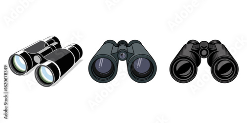 Binoculars Front Icon Flat, binocular silhouette vector, binoculars icon, 2D flat vector illustration Binoculars icon isolated on a white background.