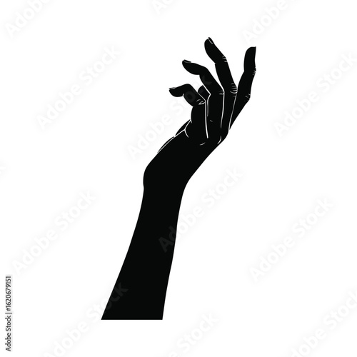 Elegant Hand Reaching Up Vector Illustration: Silhouette of a Hand with Fingers Extended Upward, Isolated on Transparent Background, Perfect for Conceptual and Artistic Projects