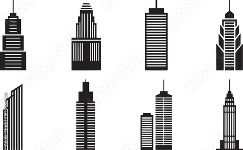 Silhouette Skyscraper Collection A Set of Eight Building Icons for Urban Landscape Design Projects