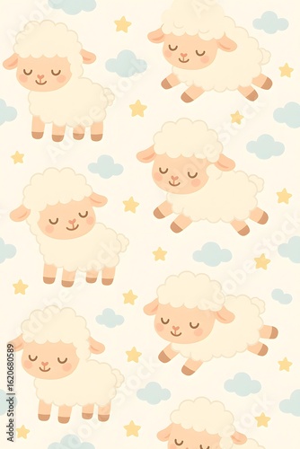 Seamless Kawaii Sheep Pattern – Cute Baby Animal Design for Kids