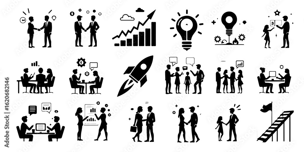 Obraz premium Silhouette Set of Business Decision & Strategy Icons