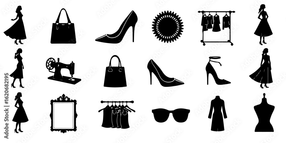 Obraz premium Silhouette Set of Fashion Brand & Product Icons