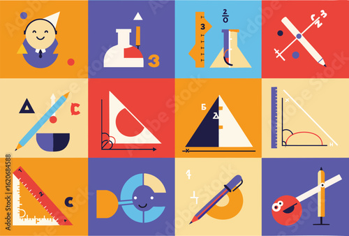 Flat Design Illustration Set of Math and Science Education Tools