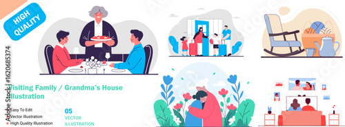 Family Visits Grandma A Warm Illustration of Togetherness Love and Connection During a Heartwarming Reunion at Home Full of Comfort