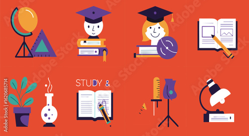 Flat Design Illustration Set for Education and Learning Activities