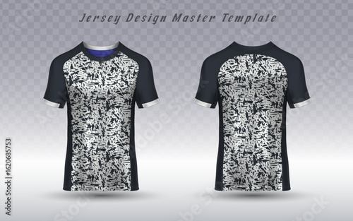 Modern athletic jersey mockup featuring a detailed, abstract scribble pattern. This sports apparel template is ideal for custom team uniforms, athletic branding, and e-commerce product displays.