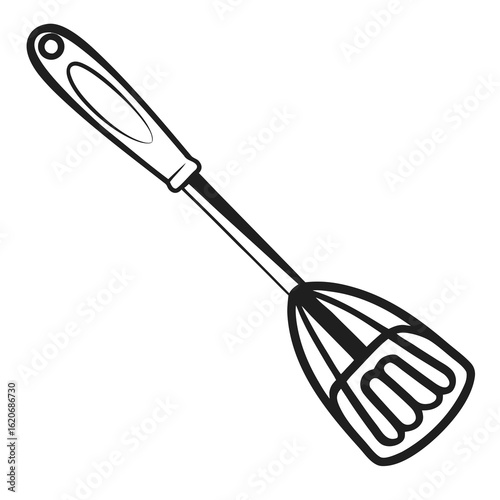 Bold black outline spatula vector, hand-drawn style, on white background, perfect for icon sets