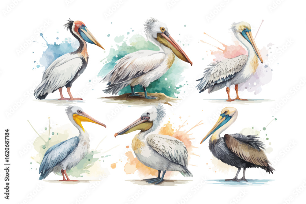 Obraz premium set of watercolor Pelican vector illustration isolated on white background