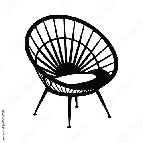 Black papasan chair silhouette on white background