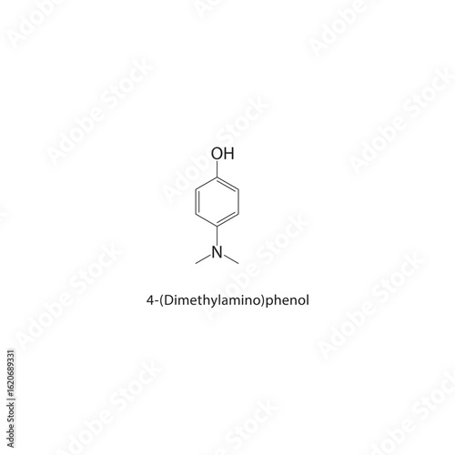 4-(Dimethylamino)phenol skeletal structure. Aminophenol compound schematic illustration. Simple diagram, chemical formula.