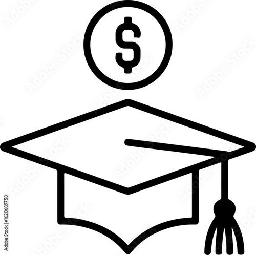 Graduation cap with dollar sign representing the cost of education and student loans