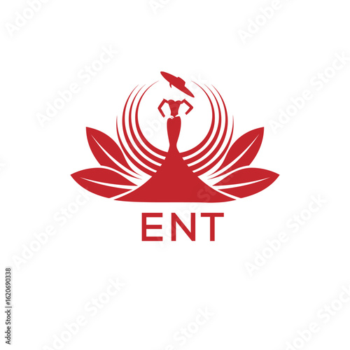 ENT Letter Logo. ENT Fashion Logo with Elegant Woman Silhouette, Hat, and Leaf Motif  Boutique, Beauty, or Event Branding Design.
