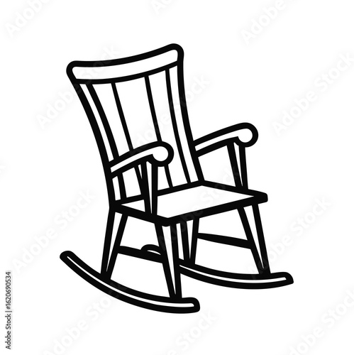 Simple black outline rocking chair on white background vector graphic