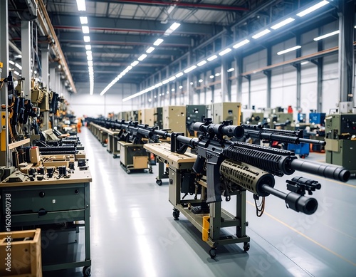 Modern weapon assembly line in a large factory