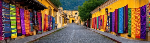 Vibrant Textile Displays Against Colorful Colonial Streets
