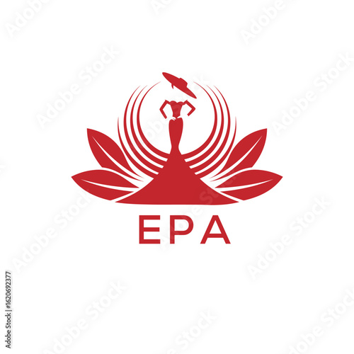 EPA Letter Logo. EPA Fashion Logo with Elegant Woman Silhouette, Hat, and Leaf Motif  Boutique, Beauty, or Event Branding Design.
