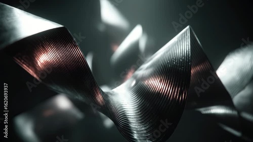 Abstract sharp metallic triangles rotating with reflections in seamless loop animation