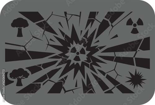 Symbolic representation of environmental devastation and nuclear threat with cracked earth and radiation hazards