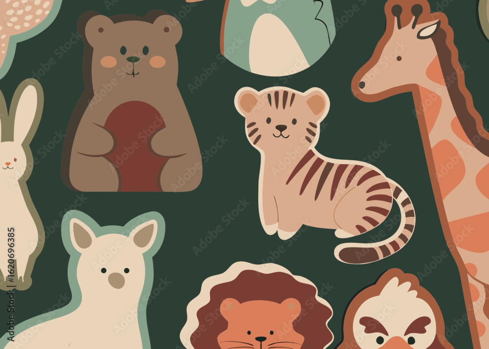 Obraz premium set of funny cartoon animals stickers