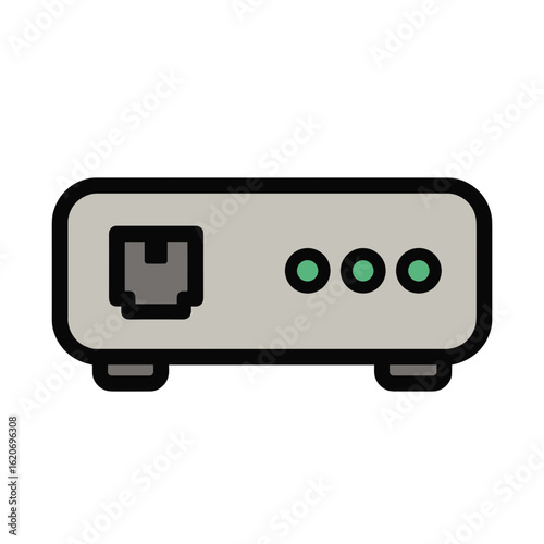 Vector illustration of a network router with ethernet ports and indicator lights