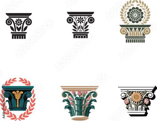 Ornate floral column capitals decorative classical