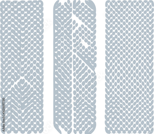 Set of three different shoe sole tread patterns, isolated rubber outsole texture design, cad drawing flat vector illustration template