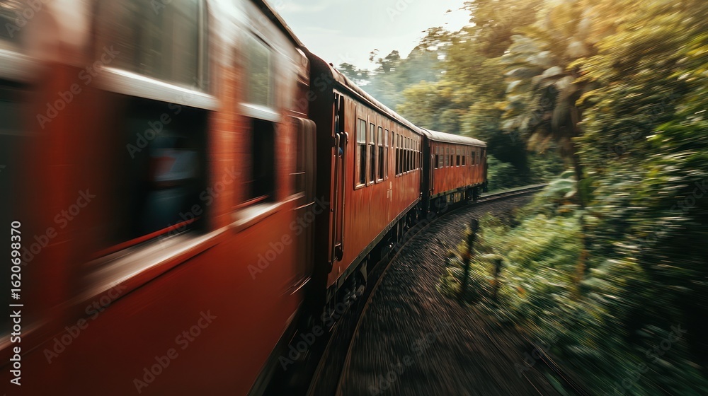 Obraz premium Vintage train through lush forest