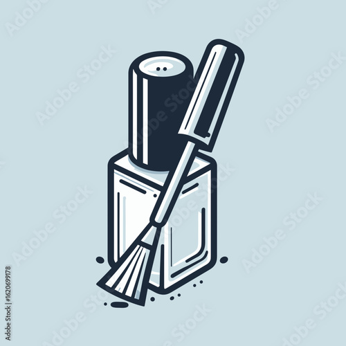 Stylish nail polish bottle illustration with brush in clean design, perfect for beauty and cosmetics themes