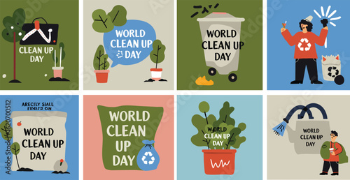 Flat Design Illustration Set World Clean Up Day Environment Care