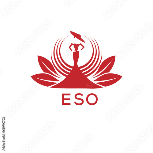 ESO Letter Logo. ESO Fashion Logo with Elegant Woman Silhouette, Hat, and Leaf Motif  Boutique, Beauty, or Event Branding Design.

