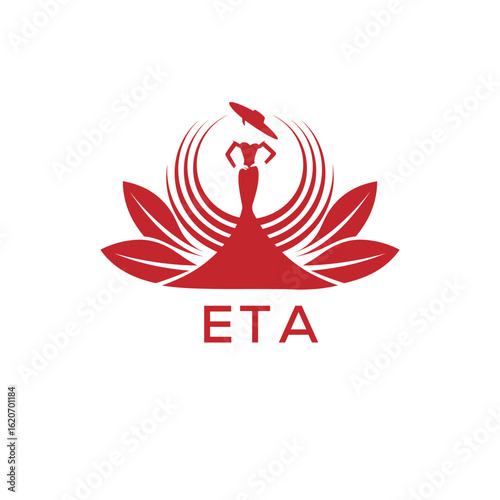 ETA Letter Logo. ETA Fashion Logo with Elegant Woman Silhouette, Hat, and Leaf Motif  Boutique, Beauty, or Event Branding Design.
